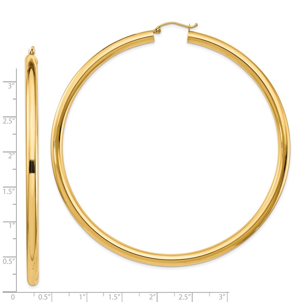 14k Polished 4x80mm Round Tube Hoop Earrings (T1164)