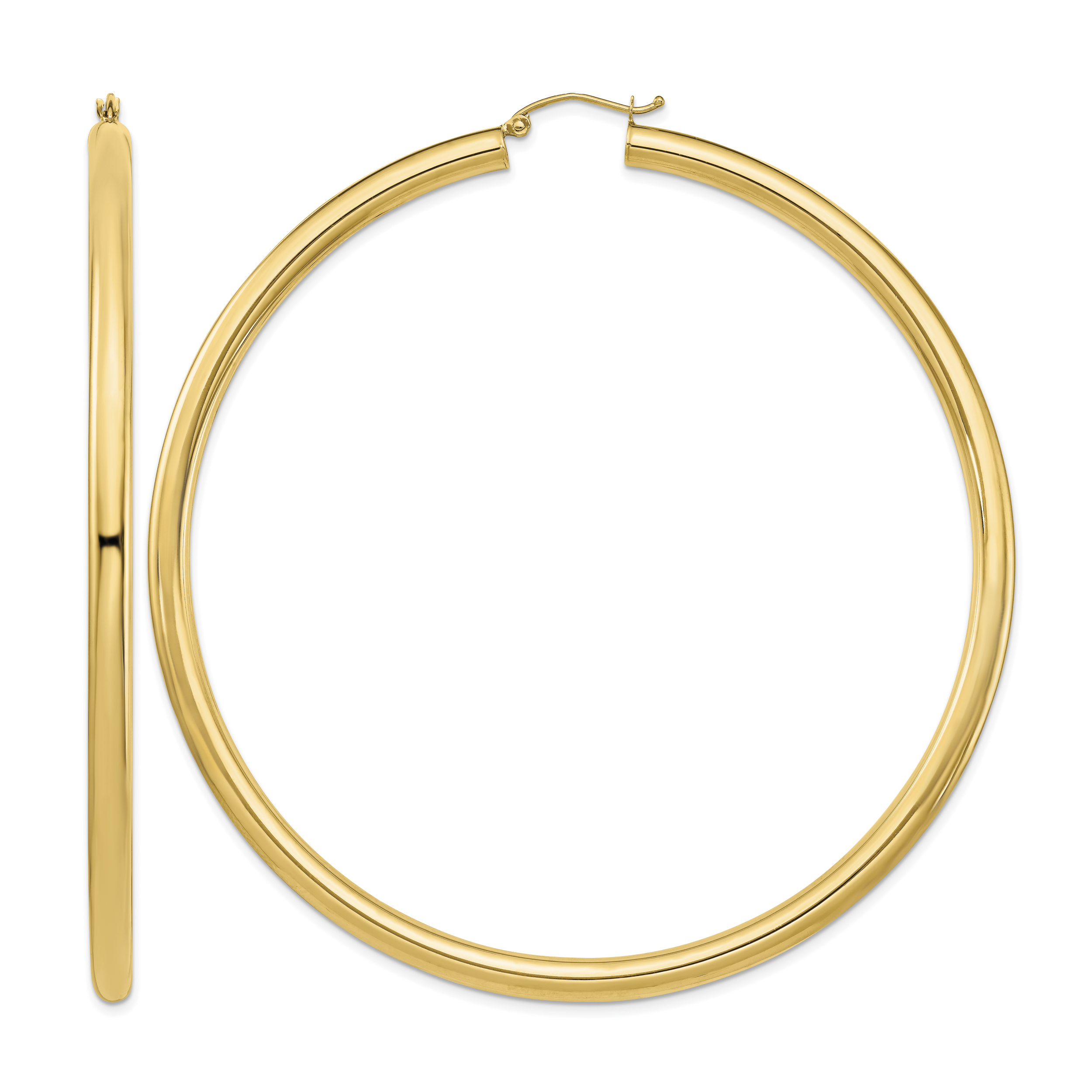 14k Polished 4x80mm Round Tube Hoop Earrings (T1164)