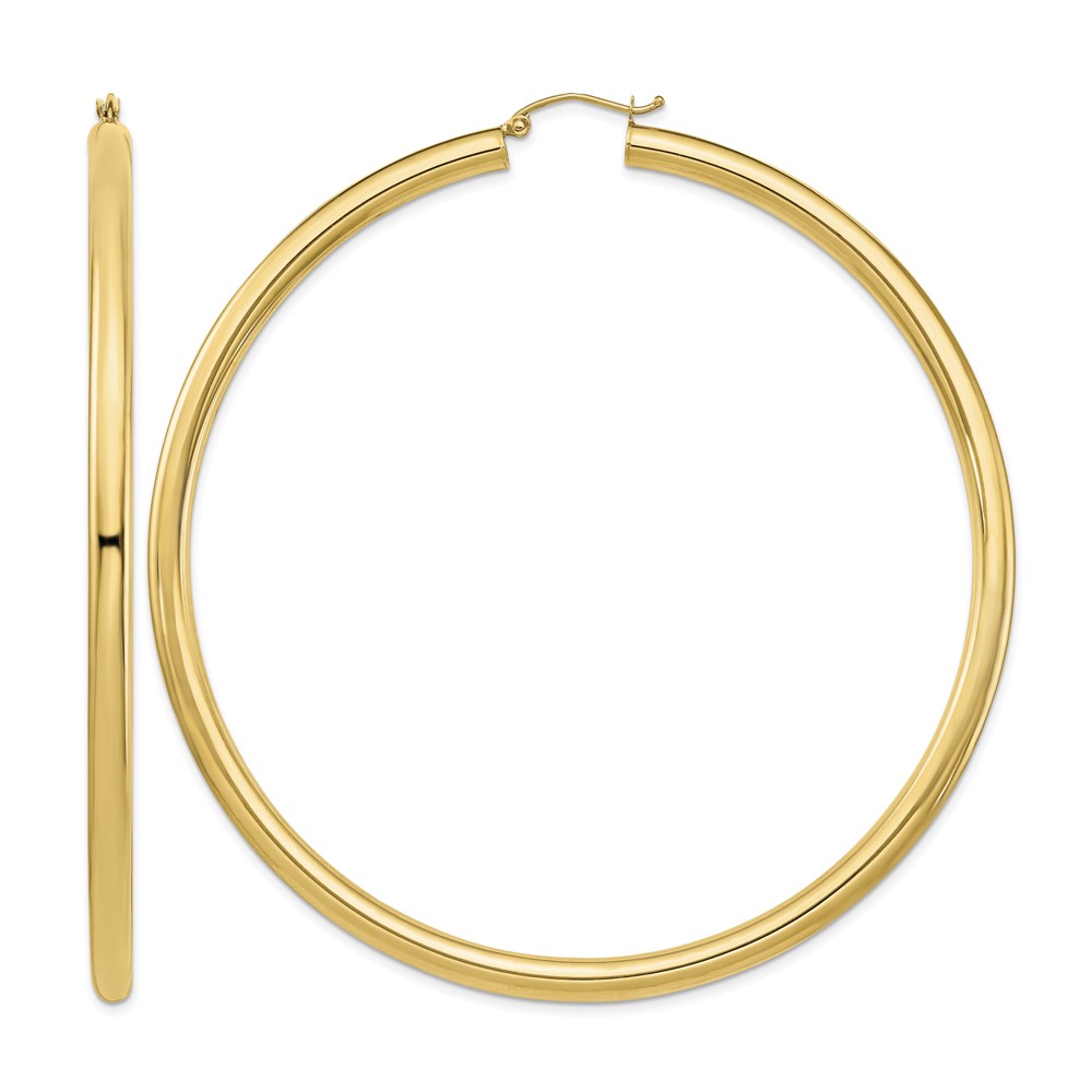 14k Polished 4x80mm Round Tube Hoop Earrings (T1164)