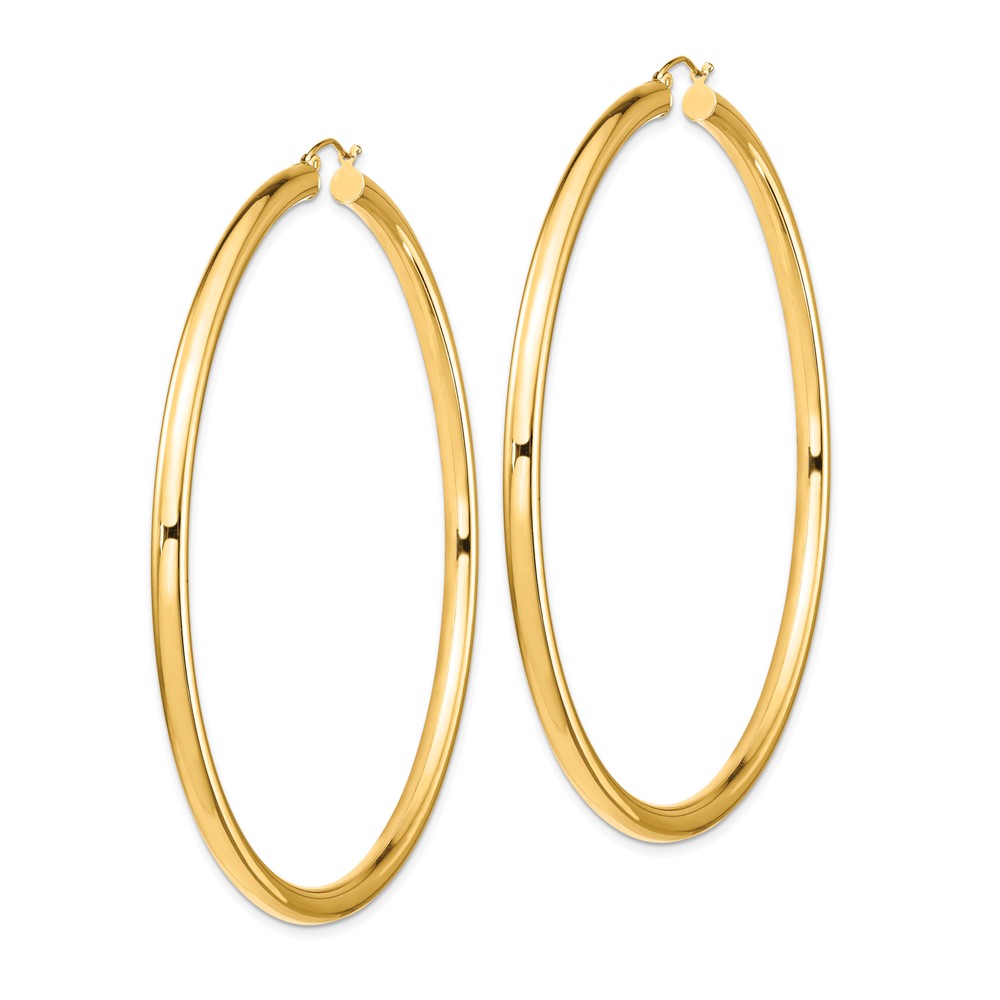 14k Polished 4x80mm Lightweight Round Tube Hoop Earrings (T1164L)
