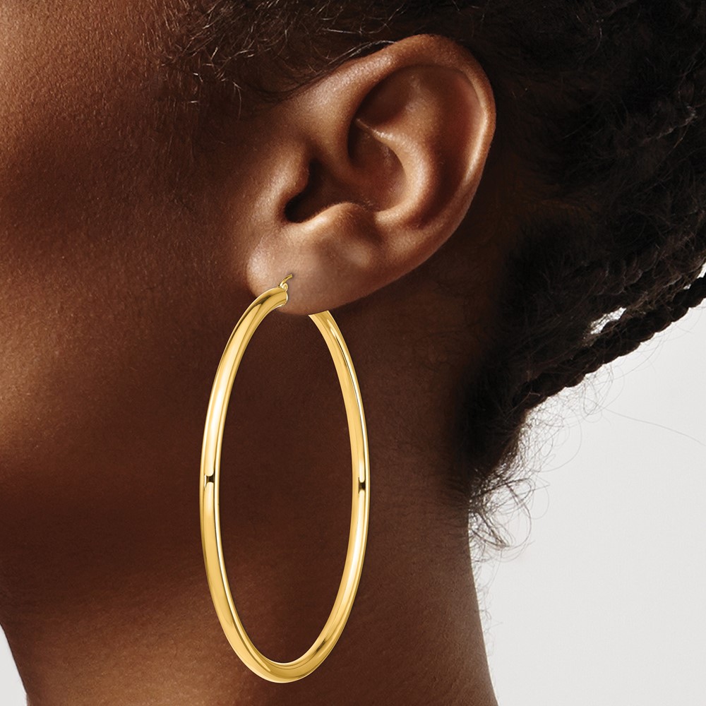 14k Polished 4x80mm Lightweight Round Tube Hoop Earrings (T1164L)