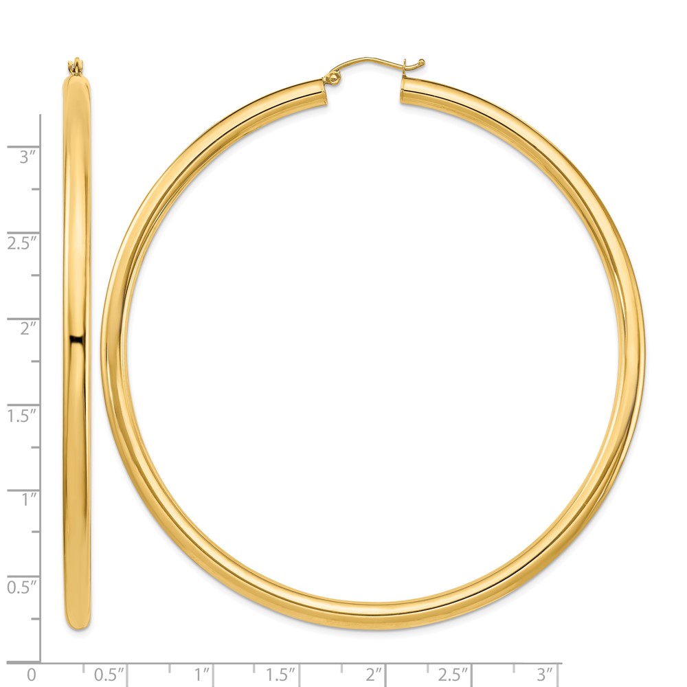 14k Polished 4x80mm Lightweight Round Tube Hoop Earrings (T1164L)