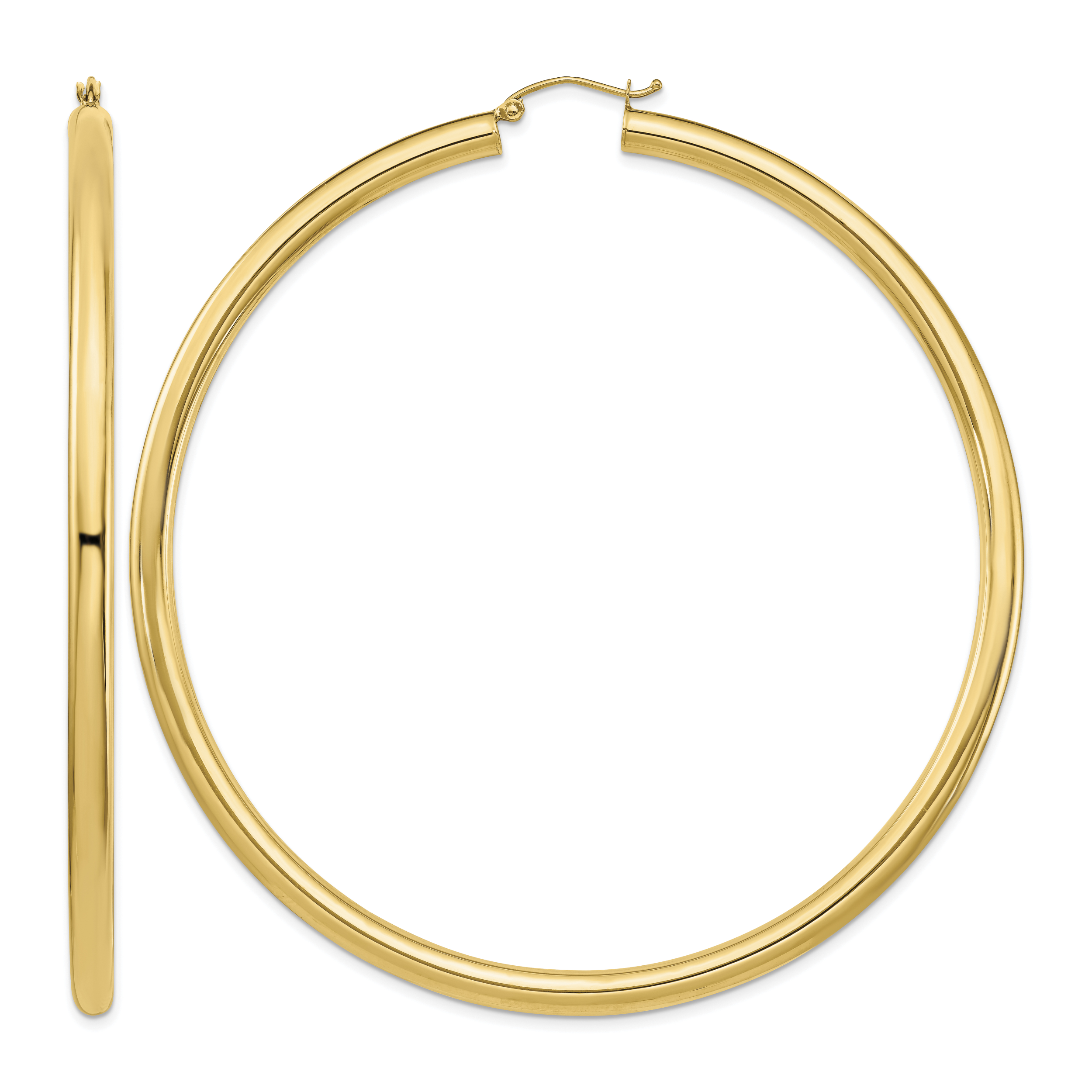 14k Polished 4x80mm Lightweight Round Tube Hoop Earrings (T1164L)