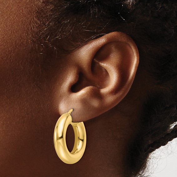 Gold Polished Tube Hoop Earrings
