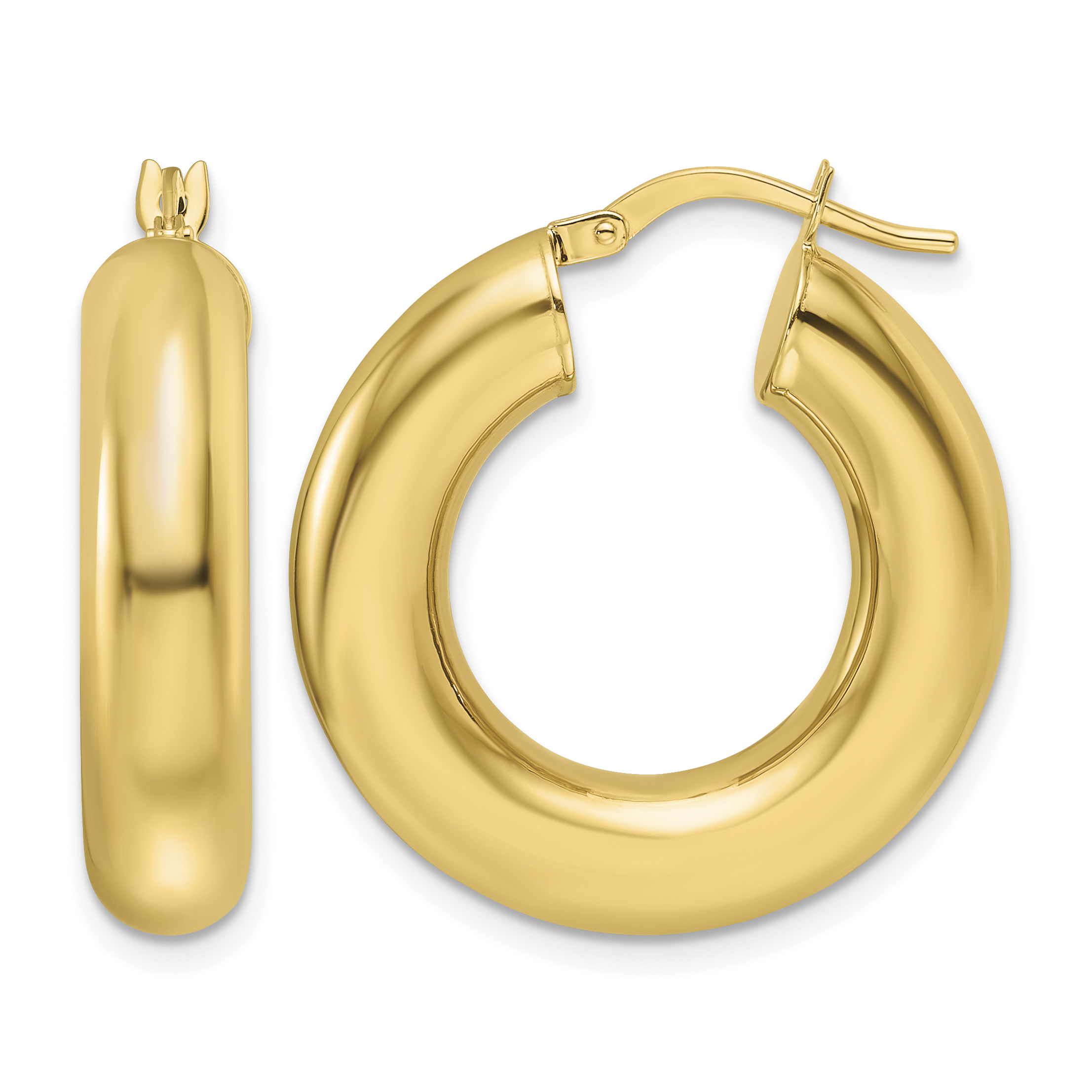 14k Polished 6mm Hollow Round Tube Round Hoop Earrings (T1165)