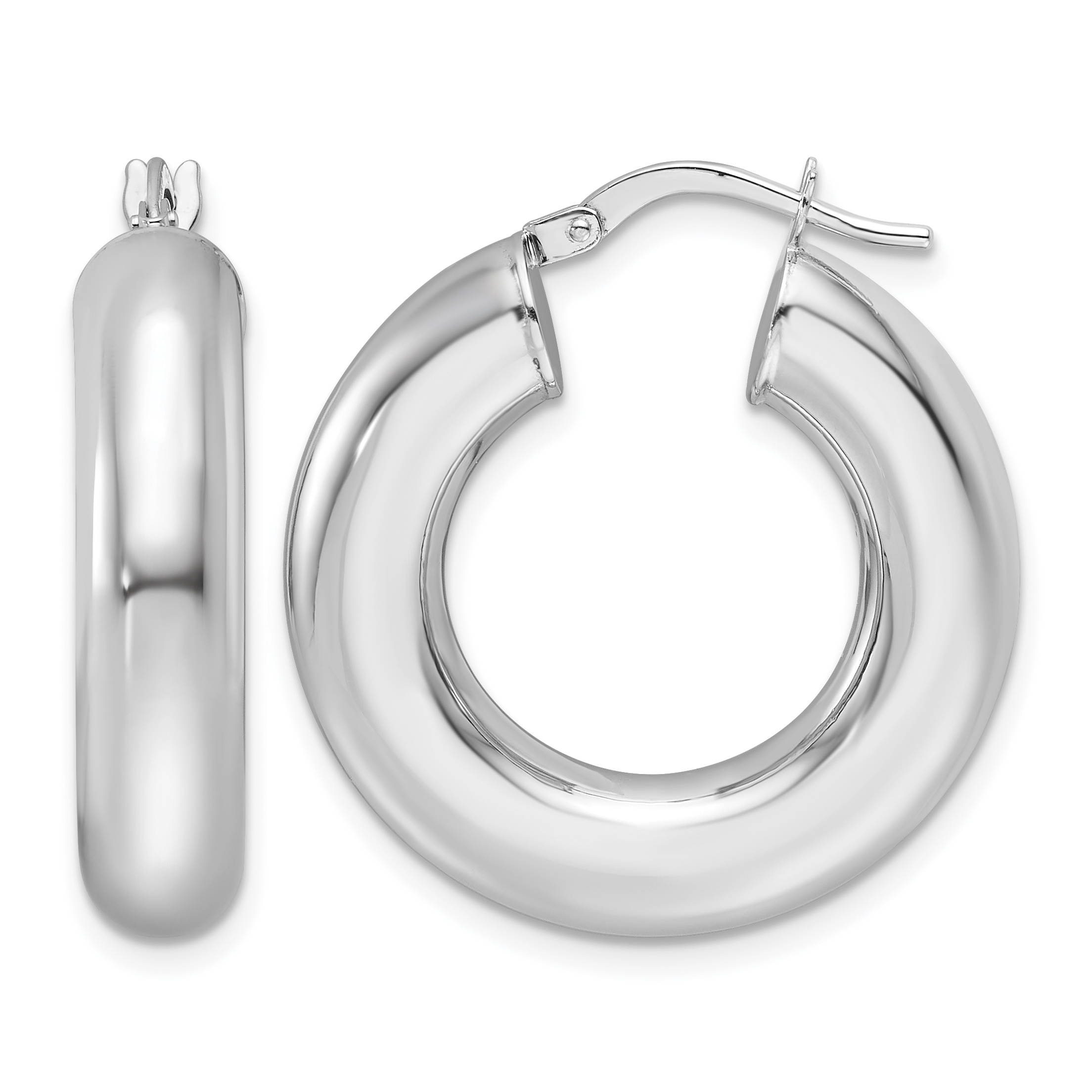 14k White Gold Polished 6mm Hollow Round Tube Round Hoop Earrings (T1165W)