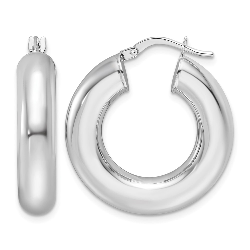 14k White Gold Polished 6mm Hollow Round Tube Round Hoop Earrings (T1165W)