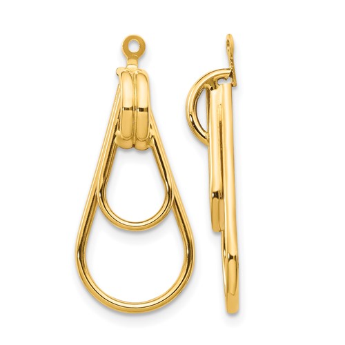 14K Yellow Gold Polished Double Teardrop Doorknocker Earring Jackets