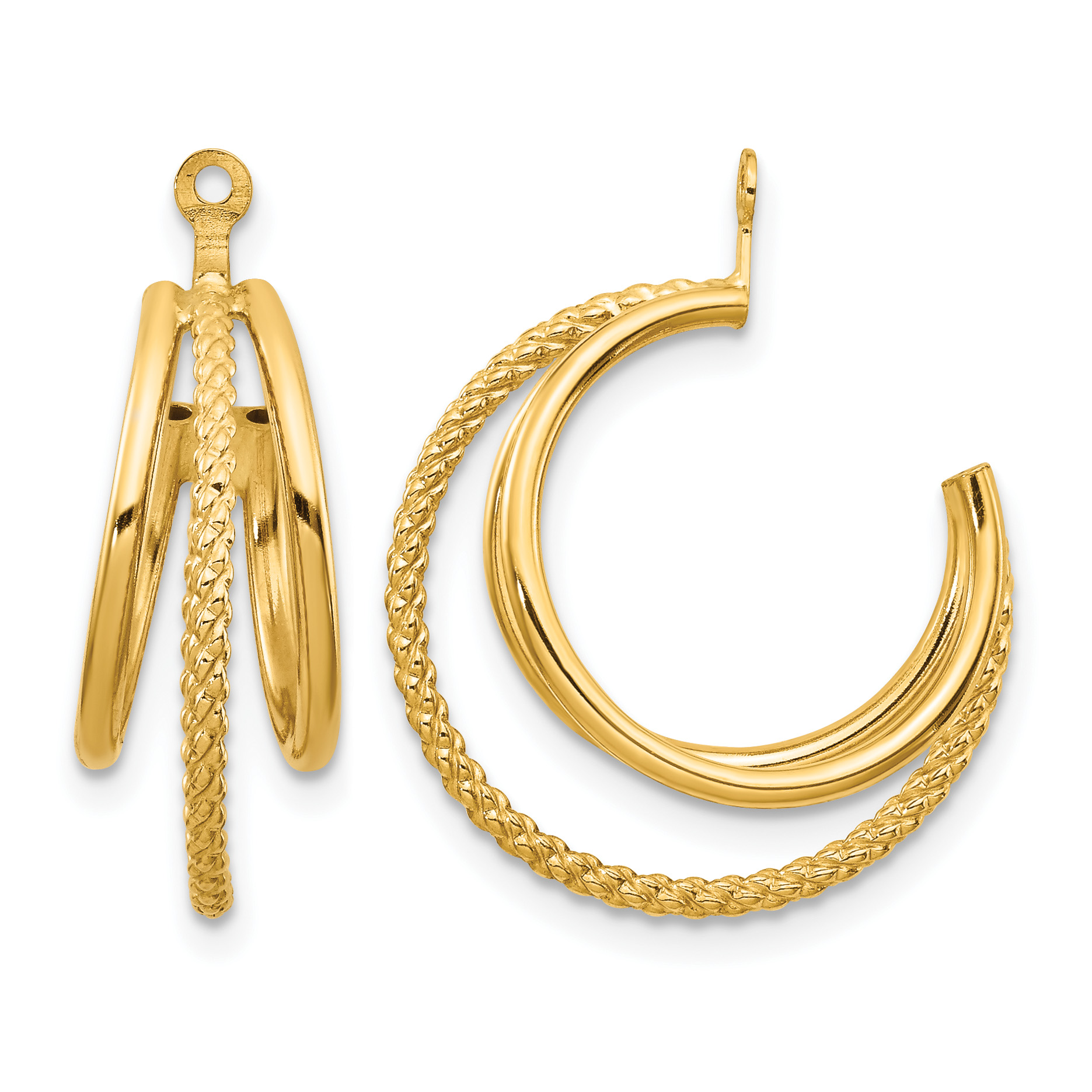 14k Polished & Twisted Triple Hoop Earring Jackets (T753J)