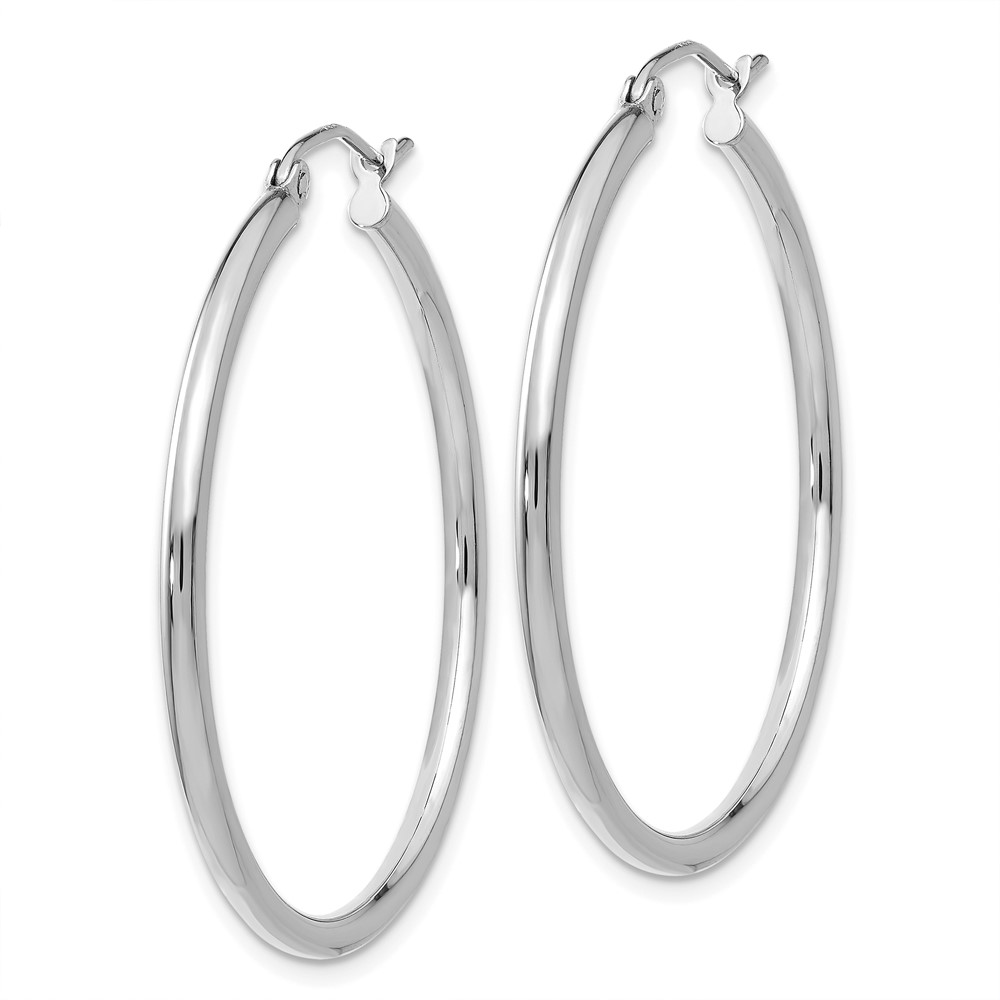14k White Gold Polished 2x35mm Tube Hoop Earrings (T825)