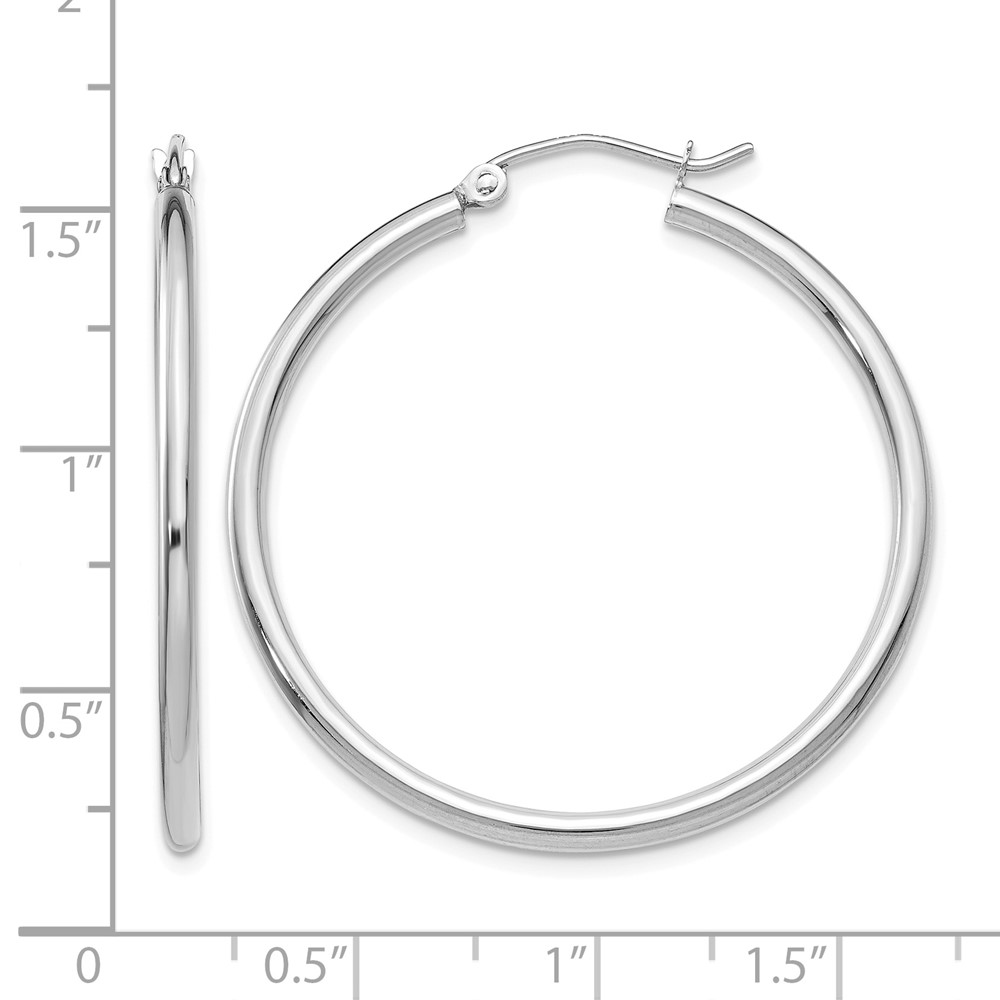14k White Gold Polished 2x35mm Tube Hoop Earrings (T825)