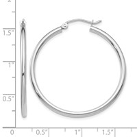 14K White Gold 2x 35mm Polished Lightweight Tube Hoop Earrings view 4