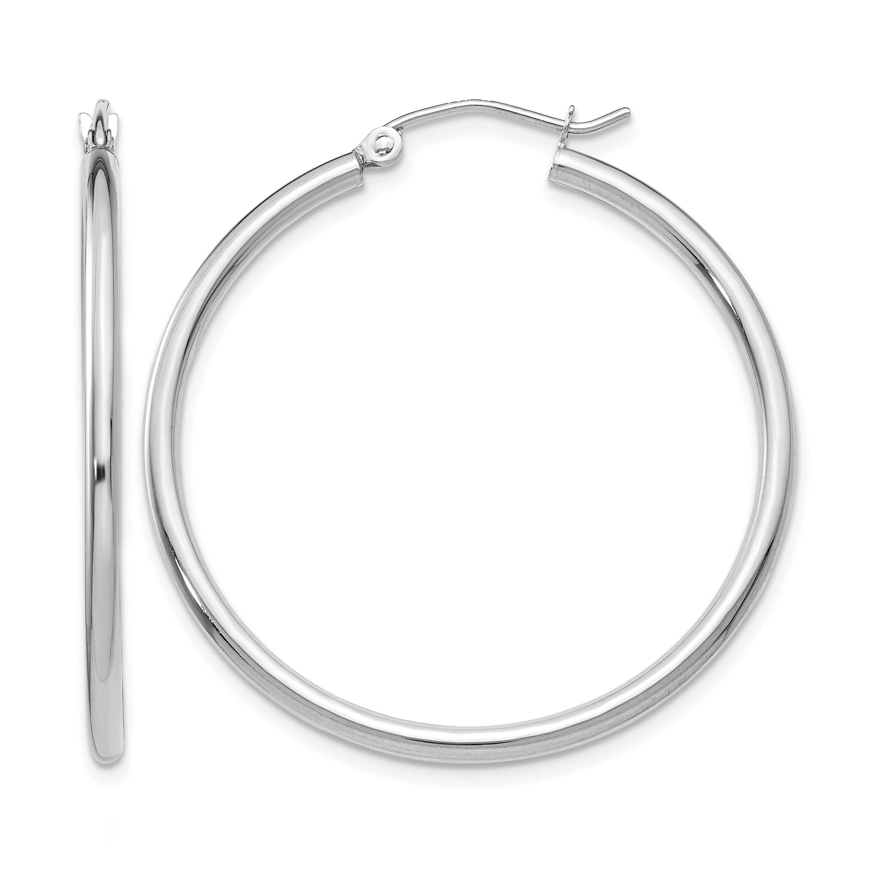 14k White Gold Polished 2x35mm Lightweight Tube Hoop Earrings (T825L)