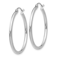 14K White Gold 2x 30mm Polished Tube Hoop Earrings view 2