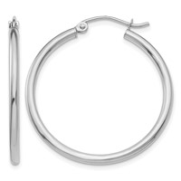 14K White Gold 2x 30mm Polished Tube Hoop Earrings view 1