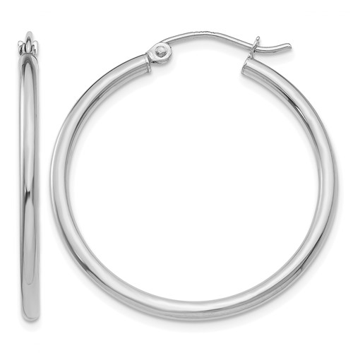 14K White Gold 2x 30mm Polished Lightweight Tube Hoop Earrings