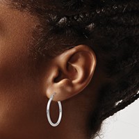 14K White Gold 2x 25mm Polished Tube Hoop Earrings view 3