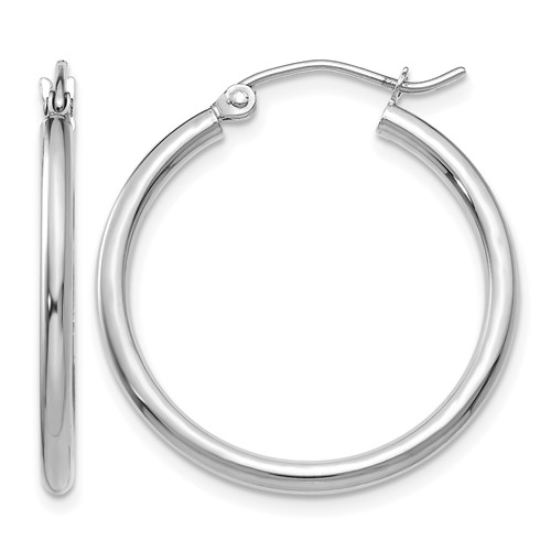 14K White Gold 2x 25mm Polished Tube Hoop Earrings