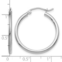 14K White Gold 2x 25mm Polished Lightweight Tube Hoop Earrings view 4