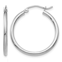14K White Gold 2x 25mm Polished Lightweight Tube Hoop Earrings view 1