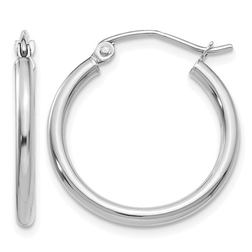 14K White Gold 2x 20mm Polished Tube Hoop Earrings