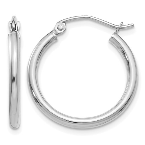 14K White Gold 2x 20mm Polished Lightweight Tube Hoop Earrings