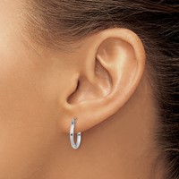 14K White Gold 2x 15mm Polished Tube Hoop Earrings view 3