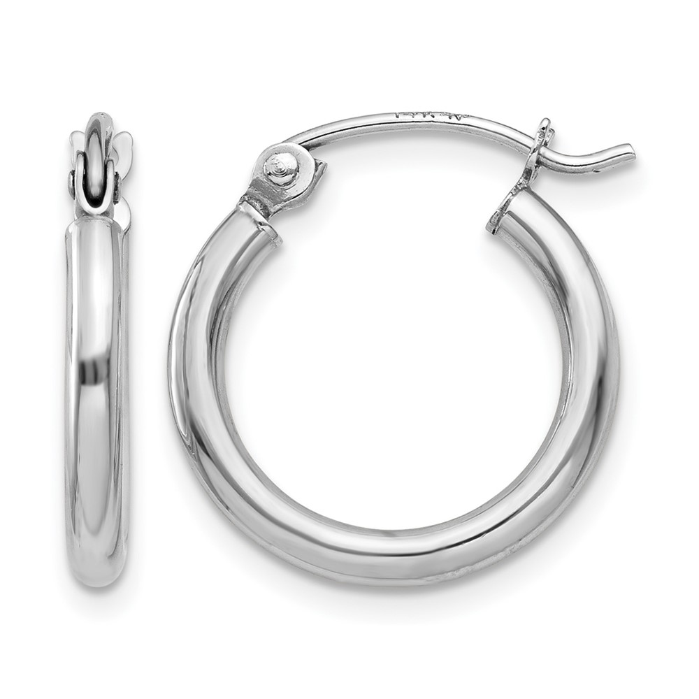 14K White Gold 2x 15mm Polished Tube Hoop Earrings