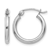 14K White Gold 2x 15mm Polished Tube Hoop Earrings view 1