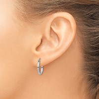 14K White Gold 2x 15mm Polished Lightweight Tube Hoop Earrings view 3