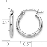 14K White Gold 2x 15mm Polished Lightweight Tube Hoop Earrings view 4