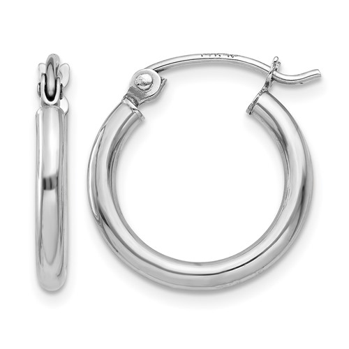 14K White Gold 2x 15mm Polished Lightweight Tube Hoop Earrings