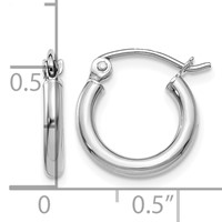 14K White Gold 2x 12mm Polished Tube Hoop Earrings view 4