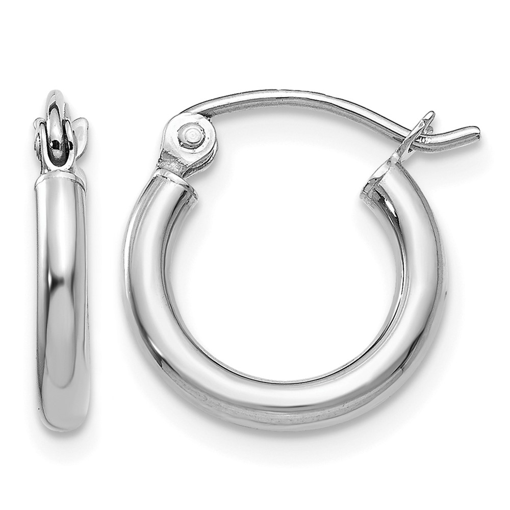 14K White Gold 2x 12mm Polished Tube Hoop Earrings