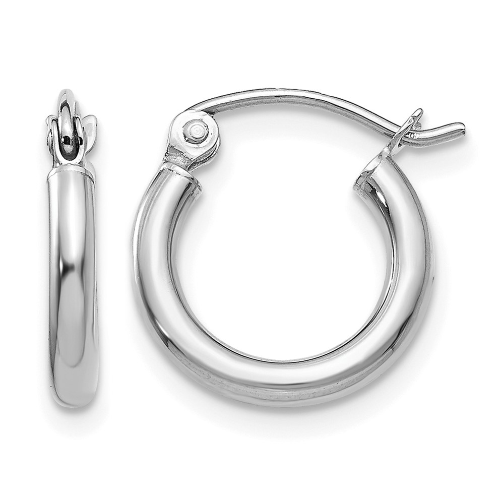 14K White Gold 2x 12mm Polished Lightweight Tube Hoop Earrings