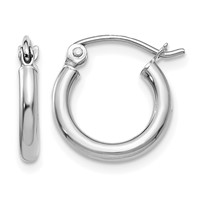 14K White Gold 2x 12mm Polished Lightweight Tube Hoop Earrings view 1