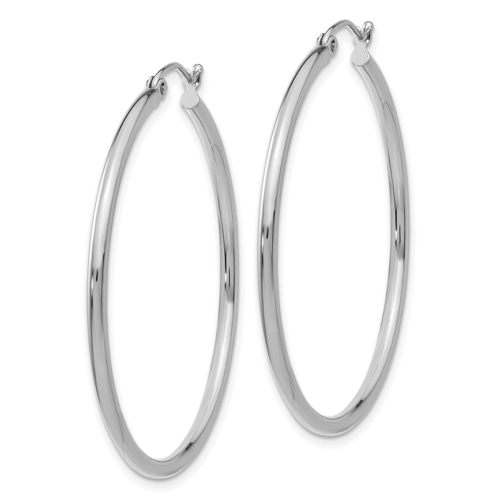 14k White Gold Polished 2x40mm Tube Hoop Earrings (T831)