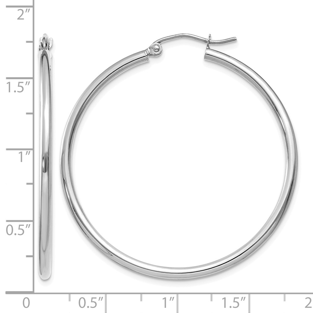 14k White Gold Polished 2x40mm Tube Hoop Earrings (T831)