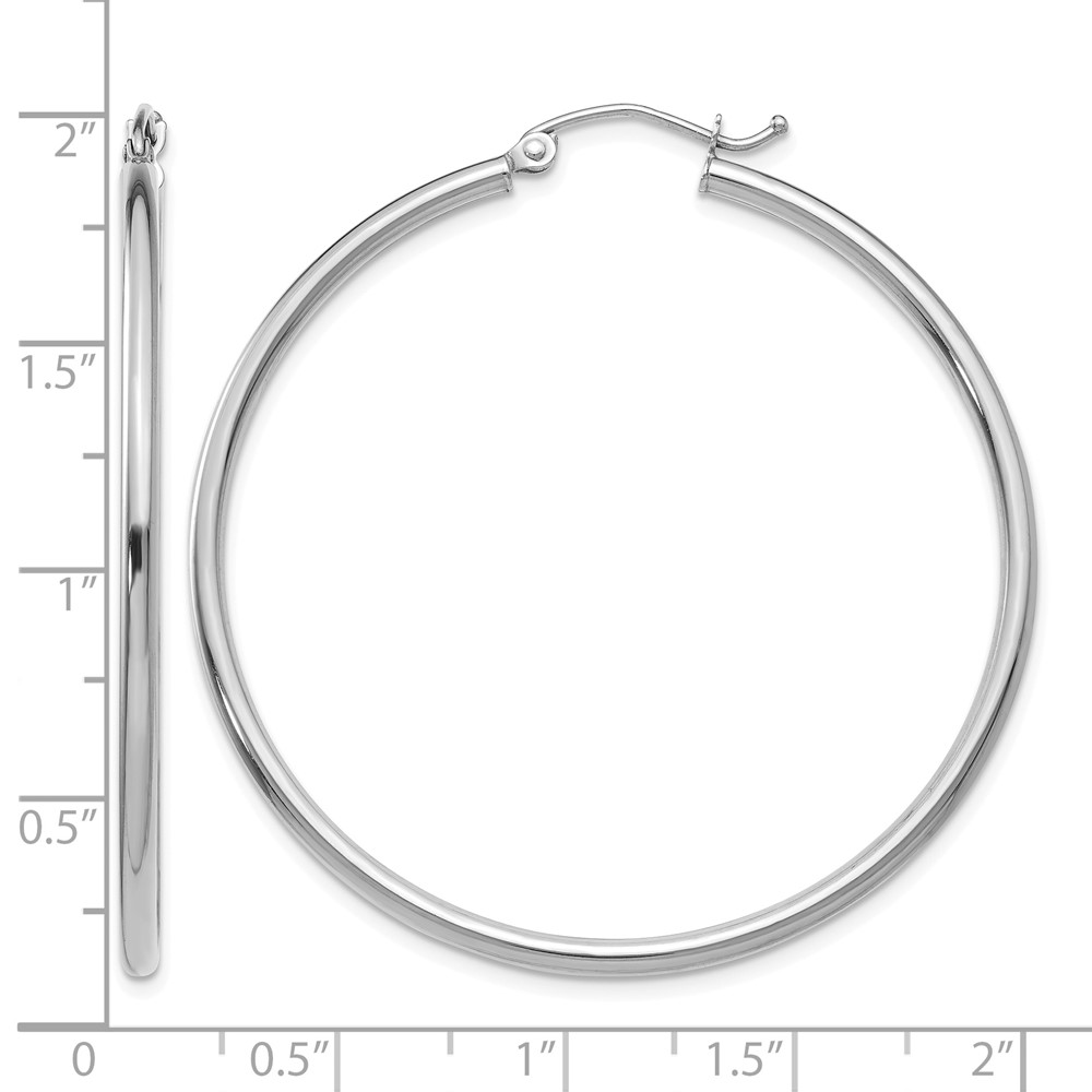 14k White Gold Polished 2x45mm Tube Hoop Earrings (T832)