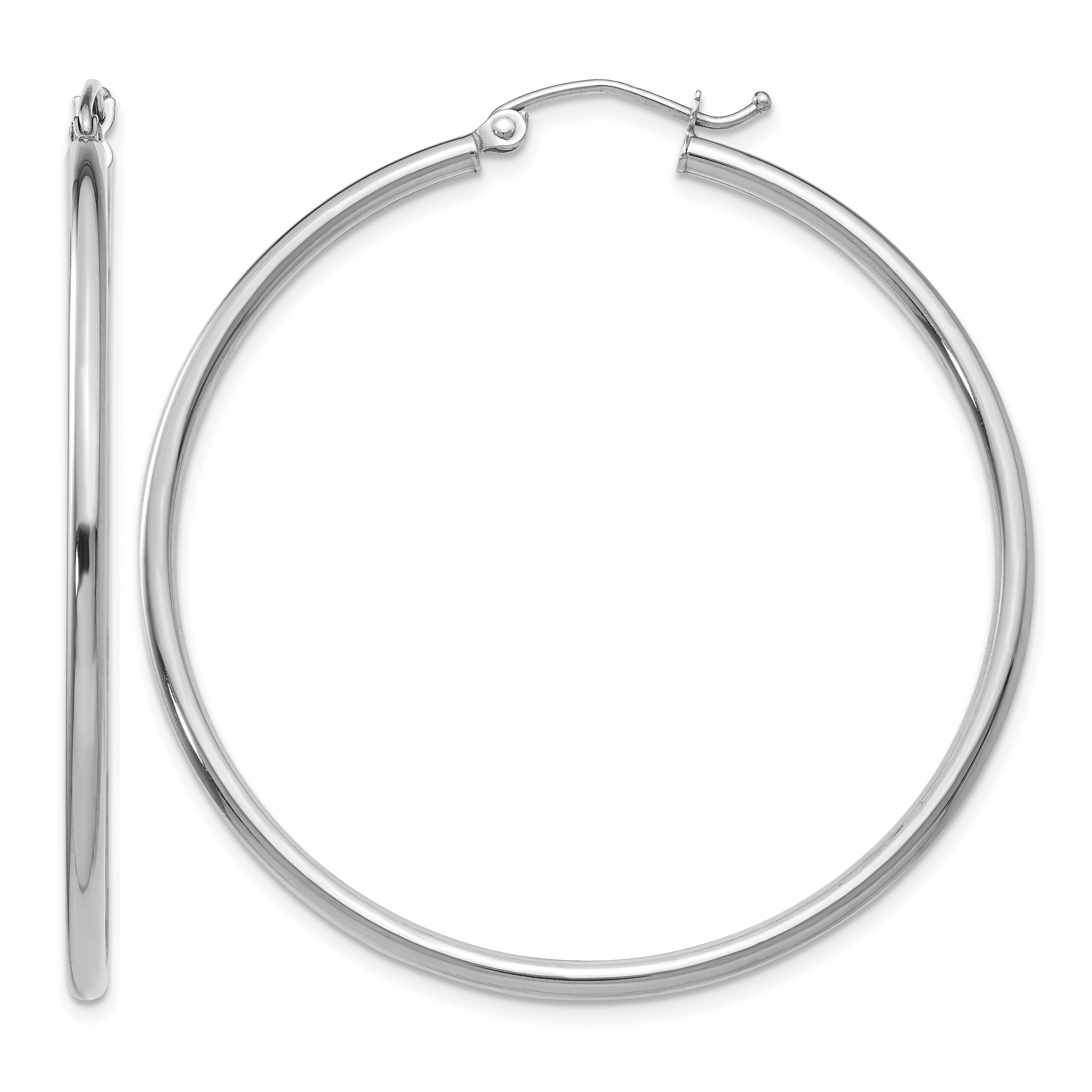14k White Gold Polished 2x45mm Tube Hoop Earrings (T832)