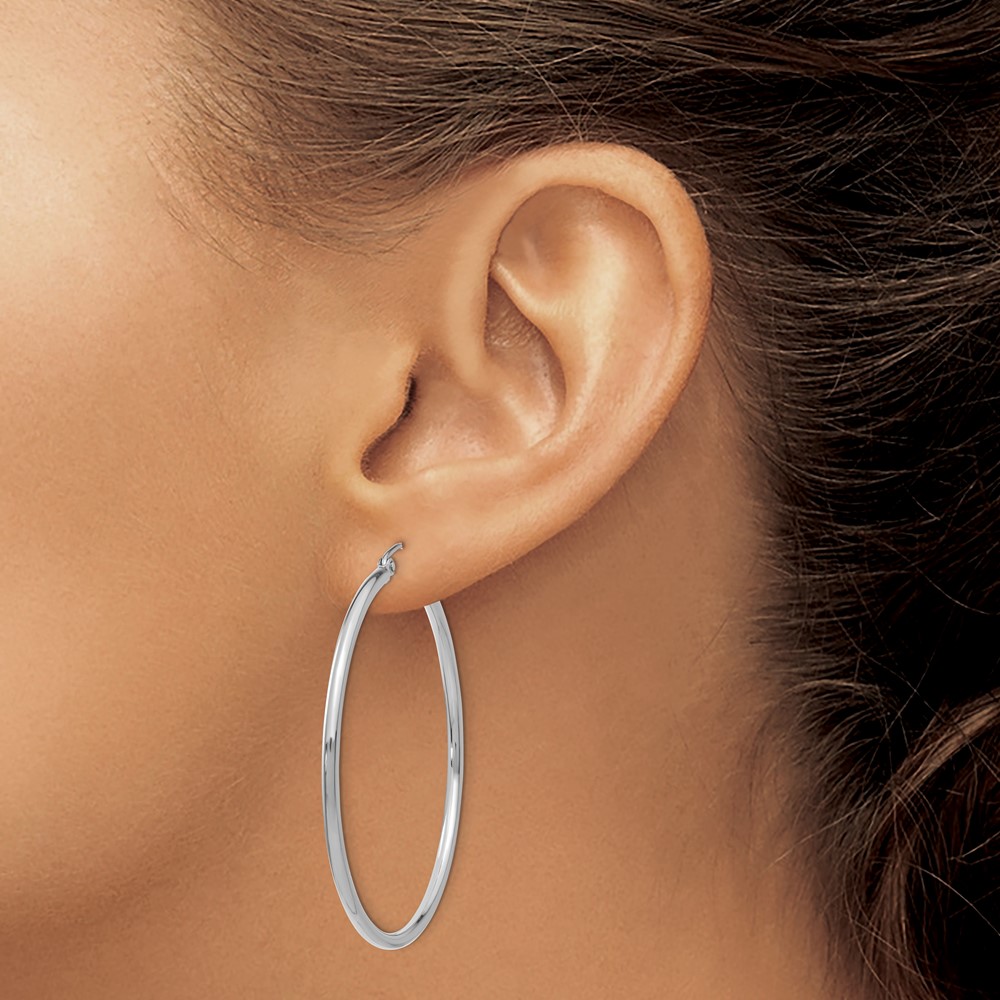 14k White Gold Polished 2x45mm Lightweight Tube Hoop Earrings (T832L)