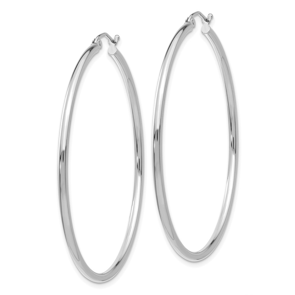 14k White Gold Polished 2x50mm Tube Hoop Earrings (T833)