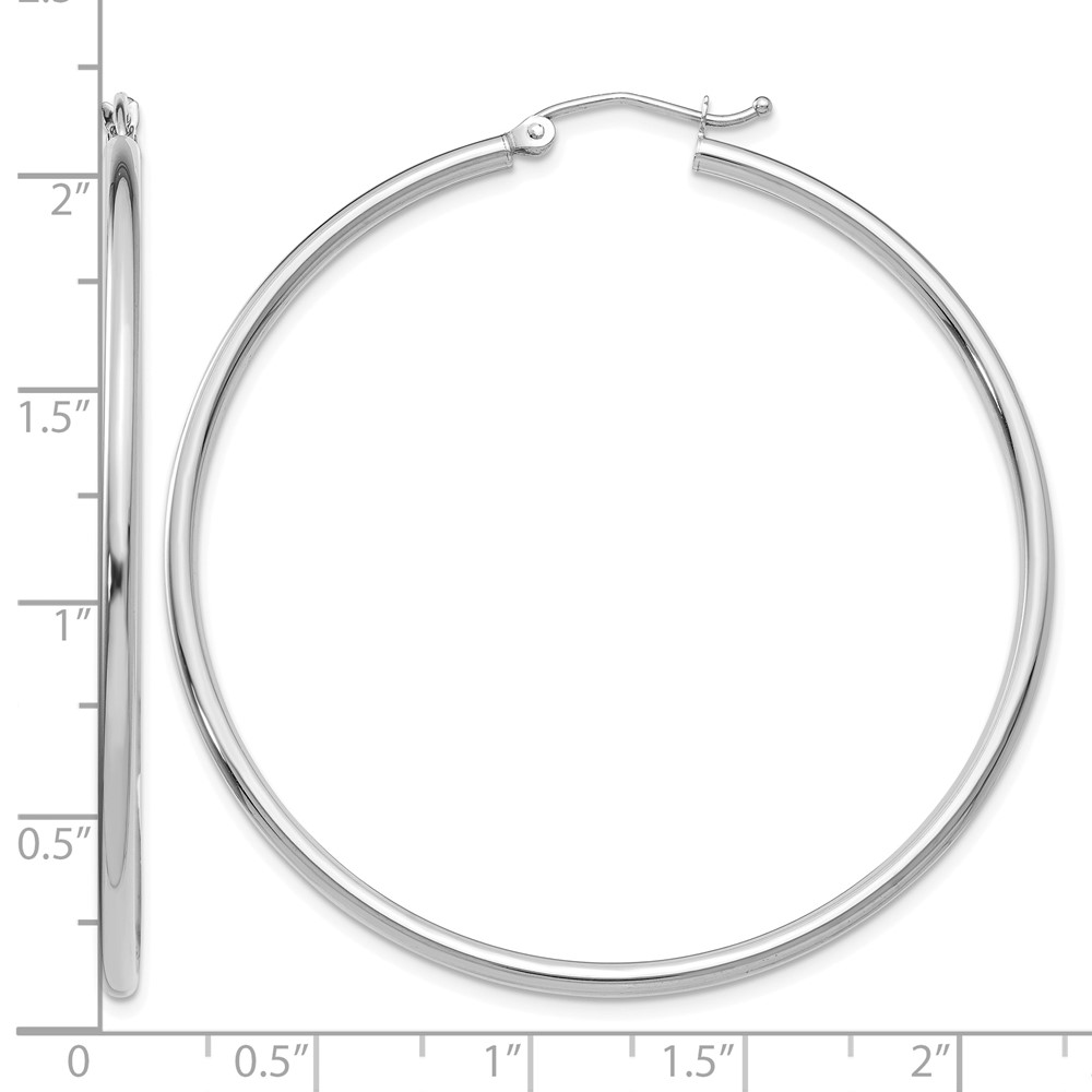 14k White Gold Polished 2x50mm Tube Hoop Earrings (T833)