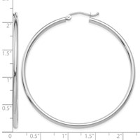 14K White Gold 2x 50mm Polished Tube Hoop Earrings view 4