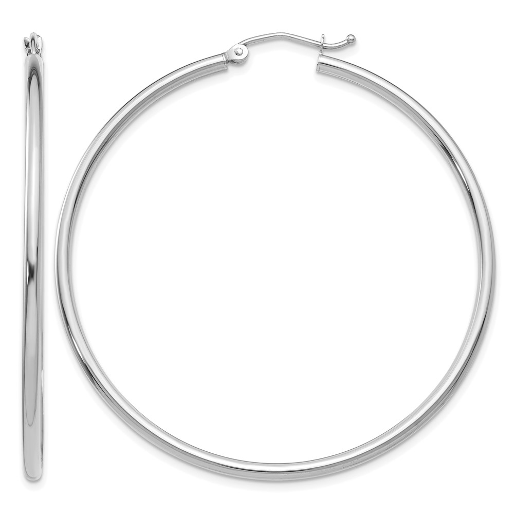 14k White Gold Polished 2x50mm Tube Hoop Earrings (T833)