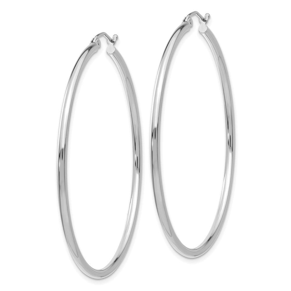 14k White Gold Polished 2x50mm Lightweight Tube Hoop Earrings (T833L)
