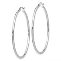 14K White Gold 2x 50mm Polished Lightweight Tube Hoop Earrings view 2