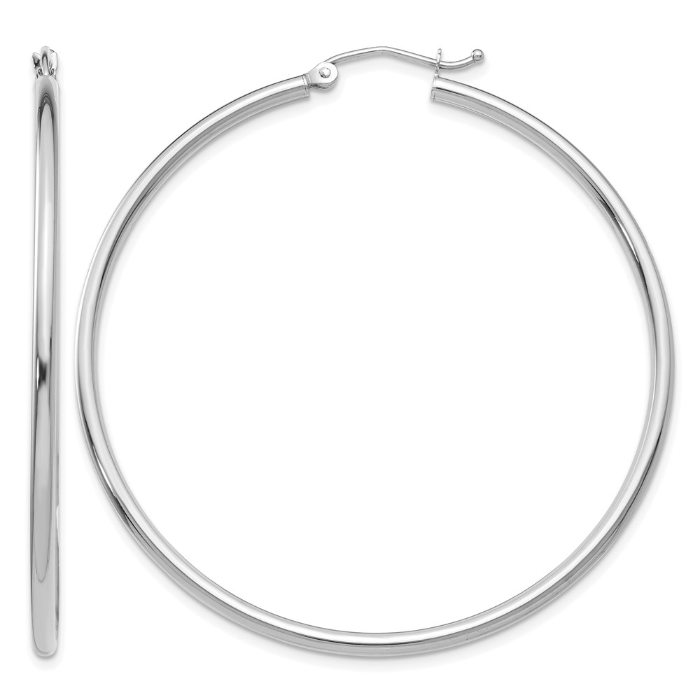 14k White Gold Polished 2x50mm Lightweight Tube Hoop Earrings (T833L)