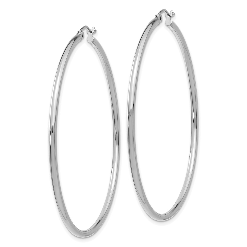 14k White Gold Polished 2x55mm Tube Hoop Earrings (T834)
