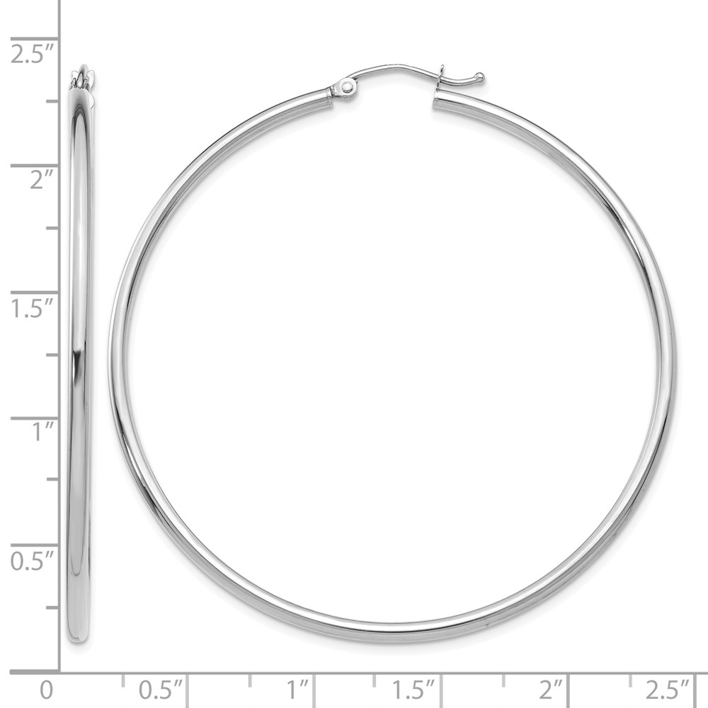 14k White Gold Polished 2x55mm Tube Hoop Earrings (T834)